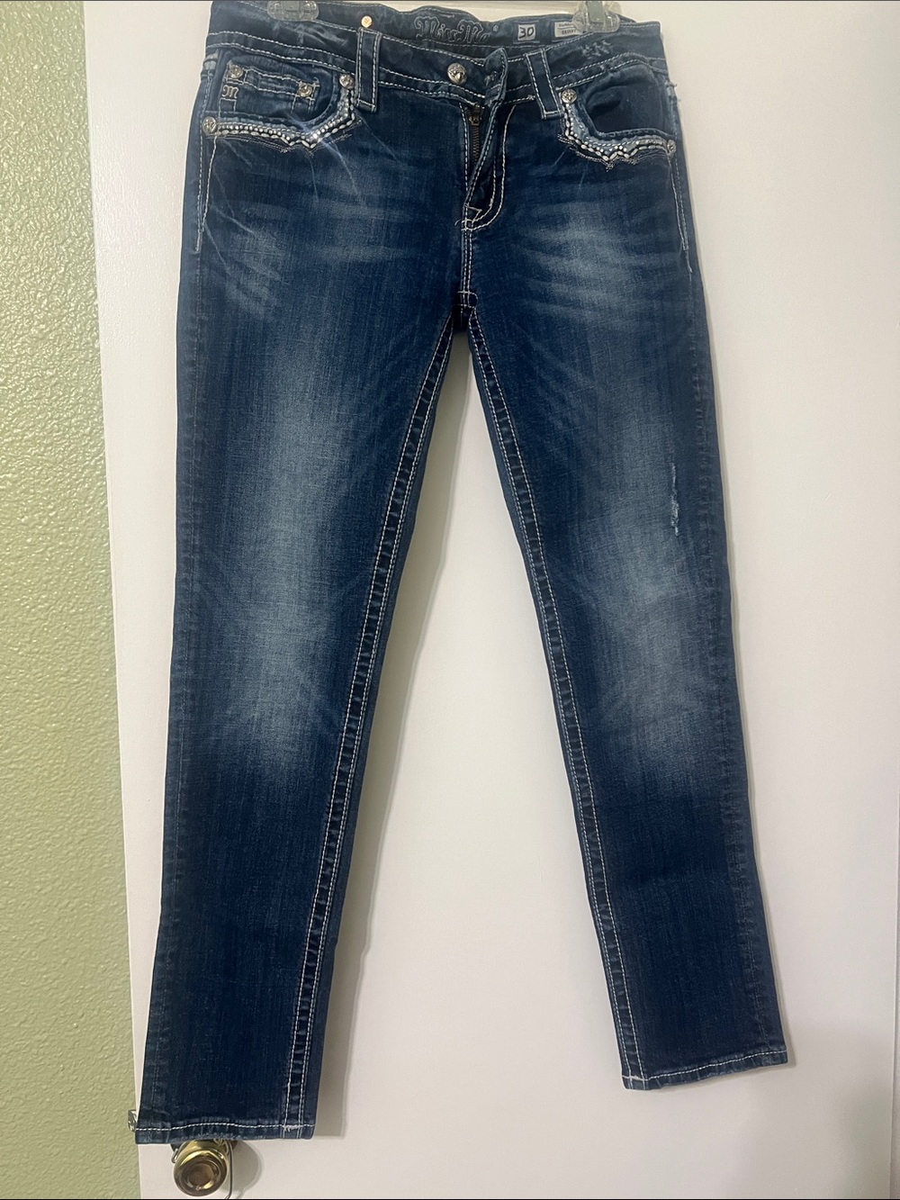 Miss Me Dark Blue Skinny Jeans with Contrast Stitching